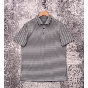 Lululemon Polo Shirt Medium Mens Evolution Gray Striped Back Mesh Panels Golf